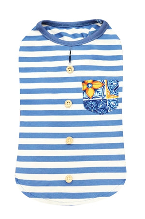 Croci T-shirt hond top maioliche gestreept blauw wit