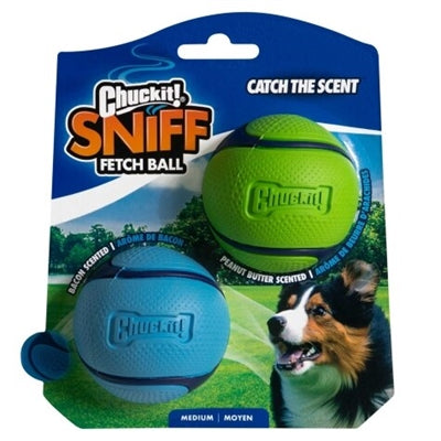 Chuckit! sniff fetch ball m - 2-pack - bacon peanut butter - geurende apporteerballen - bal hond