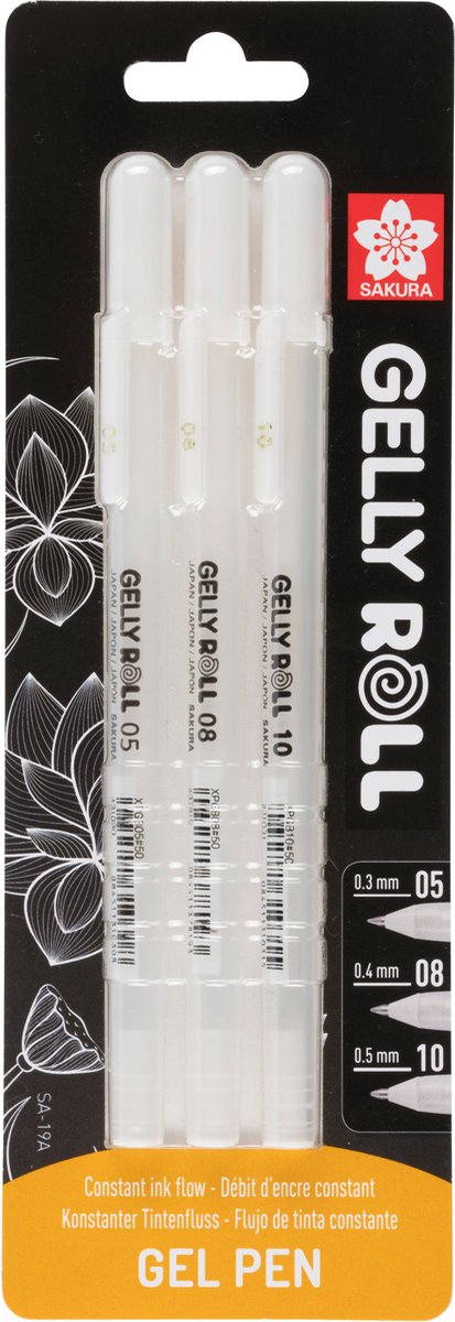 Sakura blisterkaart gelly roll 05, 08, 10 wit, 3 stuks