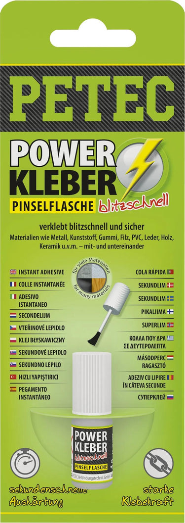Petec universele lijm power kleber blitzschnell second adhesive 4g sb brush-bottles