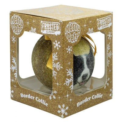 Load image into Gallery viewer, Plenty gifts Kerstbal frosted border collie geel
