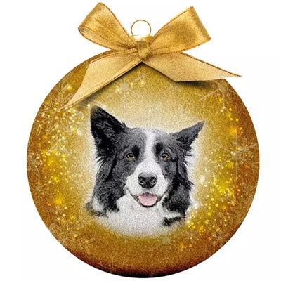 Load image into Gallery viewer, Plenty gifts Kerstbal frosted border collie geel
