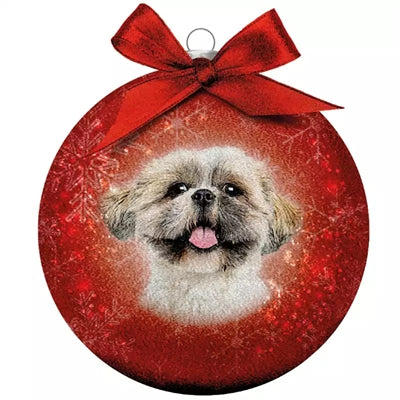 Load image into Gallery viewer, Plenty gifts Kerstbal frosted shih tzu rood
