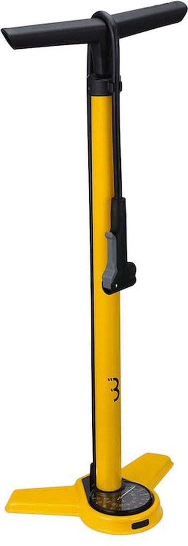 Bbb cycling airsteel fietspomp met drukmeter - 11 bar 160 psi - ventielen: dunlop, presta schräder - hoge druk vloerpomp racefiets en mtb - geel - bfp-27