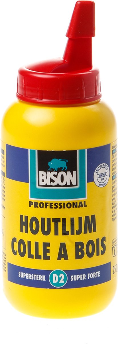 Bison originele houtlijm flacon 250 gram - hoogwaardige, vochtbestendige witte houtlijm, droogt transparant op, oplosmiddelvrij, overschilderbaar, d2, sterker dan hout