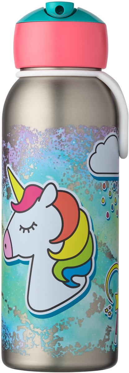 Mepal isoleerfles flip-up campus - 350 ml - 12 uur koud 4 uur warm - drinkfles met rietje voor kinderen - unicorn