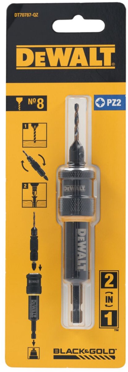 Dewalt dt70787 flip drive: voorboor, verzinkboor nr.8 + schroefbit pz2 + houder