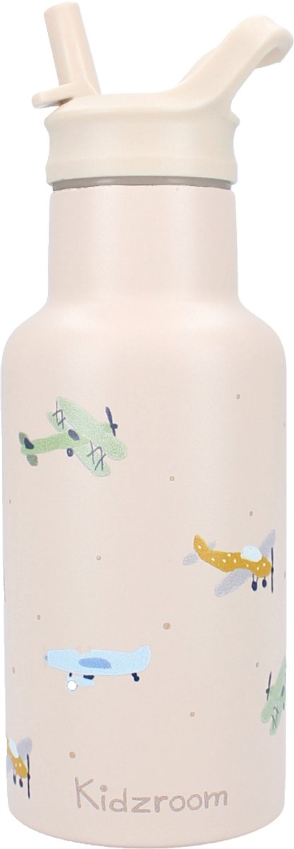 Afbeelding laden in galerijviewer, Kidzroom small talk - schoolbeker en drinkfles - 350ml - stainless steel - vliegtuigen - beige

