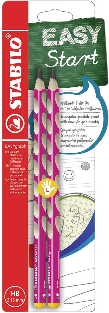 Stabilo easygraph - ergonomische grafietpotlood - linkshandig - hb hardheid - roze - 2 stuks