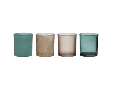 Hakbijl glass theelichthouderset 4-delig ã˜8xh9cm blauw grijs