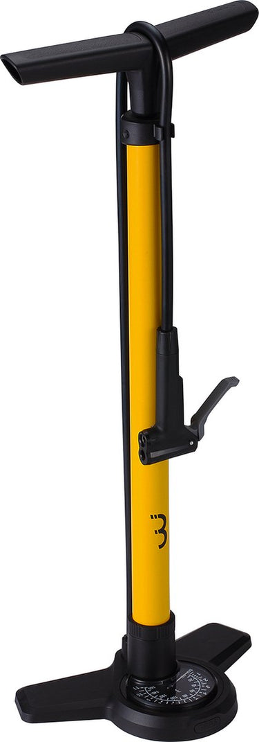 Bbb cycling airboost 2.0 fietspomp met drukmeter - 11 bar 160 psi - ventielen: dunlop, presta schräder - hoge druk vloerpomp racefiets en mtb - geel - bfp-28