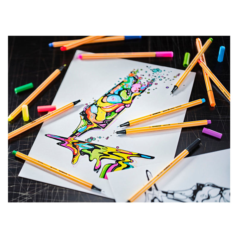 Afbeelding laden in galerijviewer, Stabilo point 88 - premium fineliner - fine 0,4 mm - metalen etui met 66 stuks - met 65 verschillende kleuren
