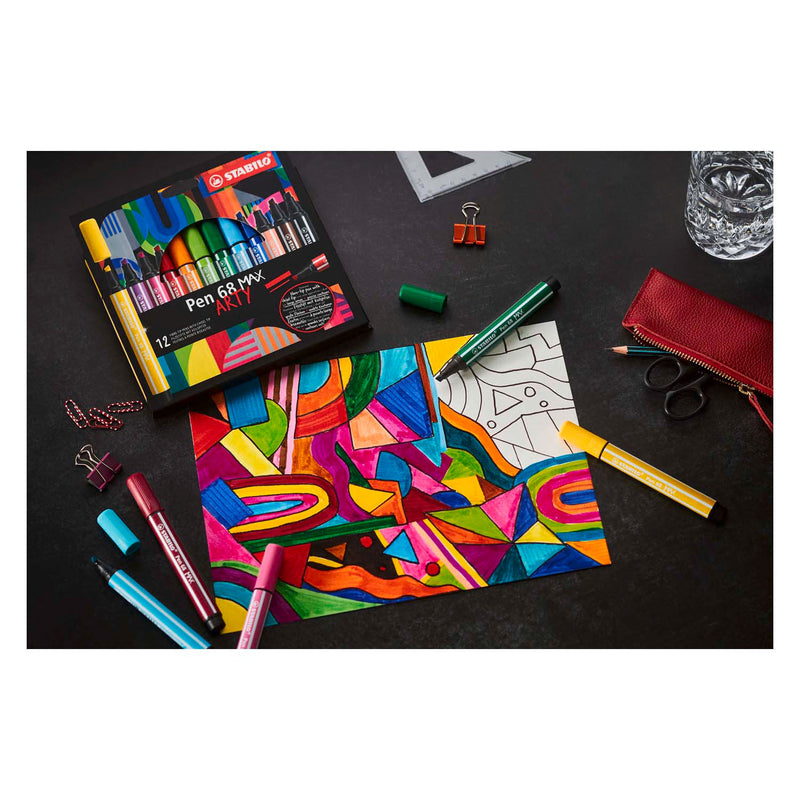 Load image into Gallery viewer, STABILO Pen 68 MAX ARTY Viltstift Met Dikke Beitelpuntetui 6 Kleuren
