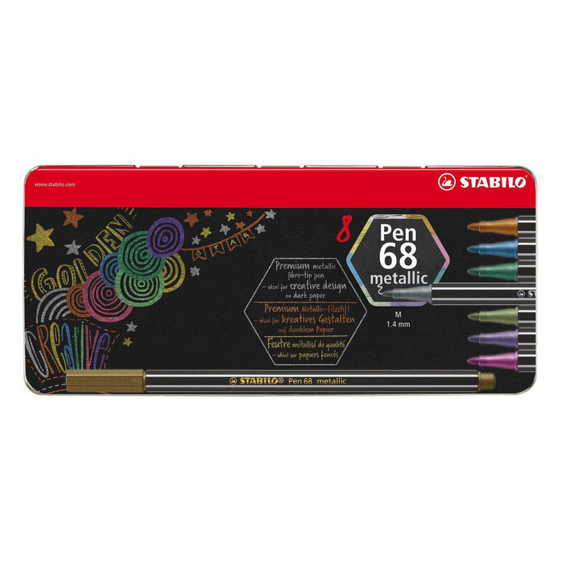 Load image into Gallery viewer, Stabilo pen 68 metallic viltstiften in metalen doos - 8dlg.
