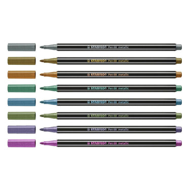 Stabilo pen 68 metallic viltstiften in metalen doos - 8dlg.