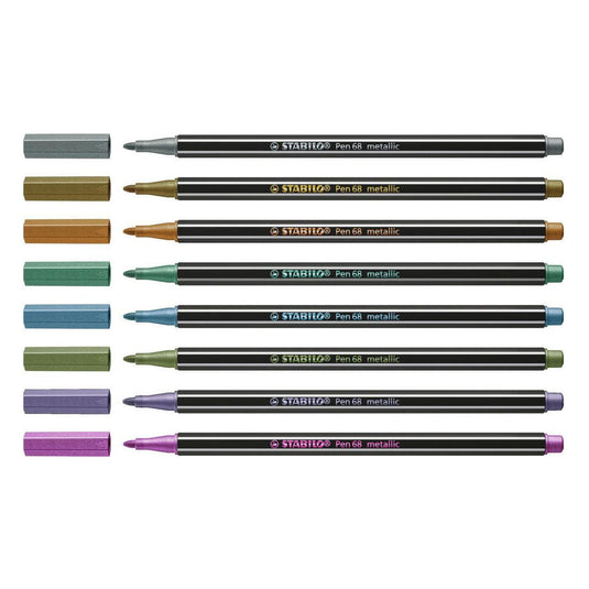 Stabilo pen 68 metallic viltstiften in metalen doos - 8dlg.