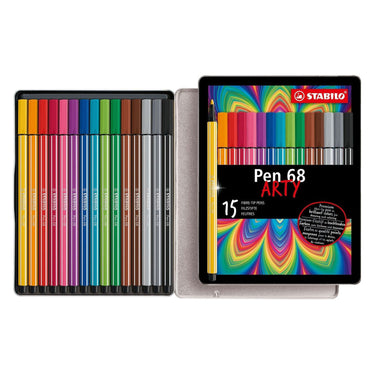 Stabilo pen 68 arty viltstiften in metalen etui - 15dlg.