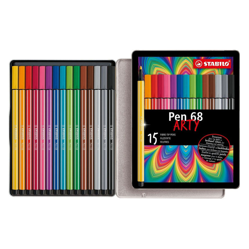 Load image into Gallery viewer, Stabilo pen 68 arty viltstiften in metalen etui - 15dlg.
