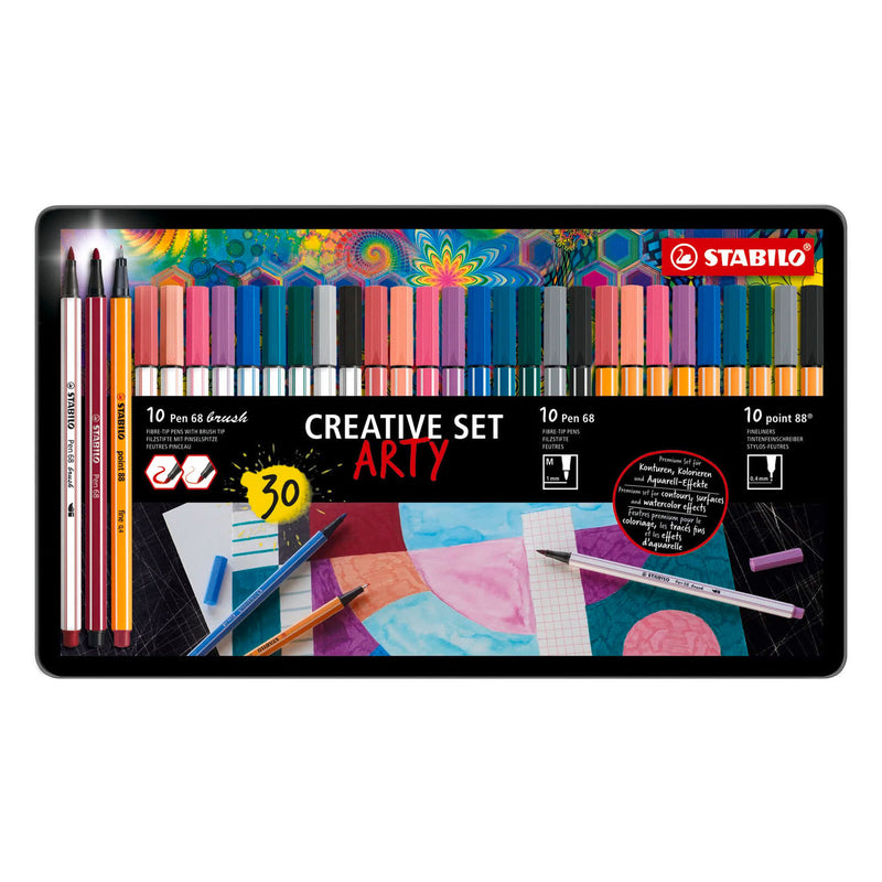 Load image into Gallery viewer, Stabilo arty creative set pen 68 stiften en point 88 fineliners in metalen etui - 30dlg.
