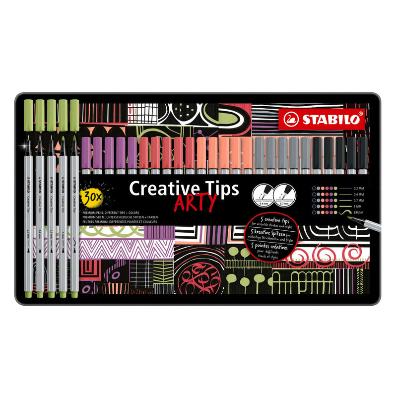 Afbeelding laden in galerijviewer, Stabilo creative tips arty pennen pastel kleuren in metalen etui - 30dlg.
