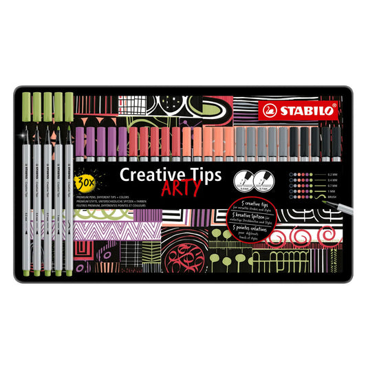Stabilo creative tips arty pennen pastel kleuren in metalen etui - 30dlg.