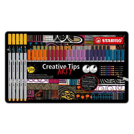Stabilo creative tips arty pennen in metalen etui - 50dlg.
