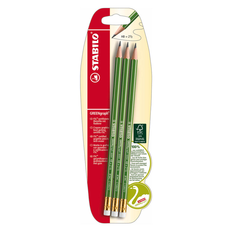 Afbeelding laden in galerijviewer, Stabilo greengraph hb grafietpotloden - 3dlg. met gum
