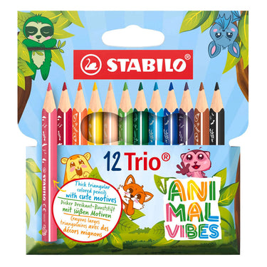 Stabilo trio thick - driekantige kleurpotloden met extra dikke kern - animal vibes - etui met 12 kleuren