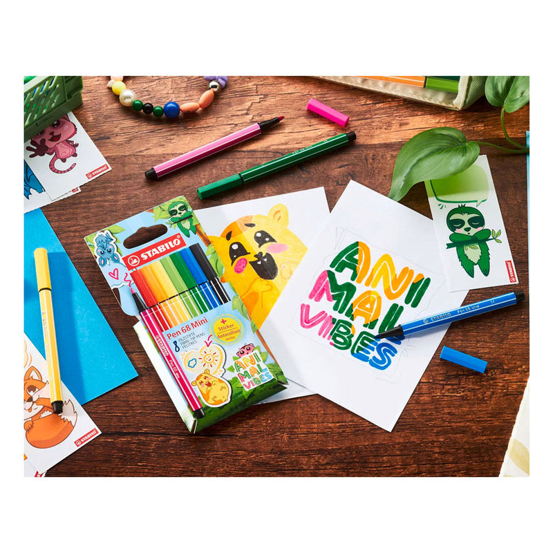 Chargez l'image dans la visionneuse de la galerie, Stabilo pen 68 mini - premium viltstift - animal vibes - etui met 8 kleuren + sticker
