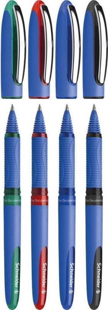 Schneider schrijfwaren schneider rollerball - one hybrid c - conus punt - lijnbreedte 0,5mm - 4 stuks assorti kleuren - s-183294