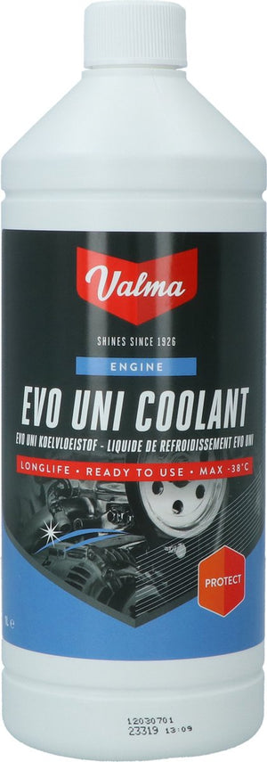 Valma evo uni koelvloeistof -38°c 1 liter – kant-en-klaar – beschermt tegen vorst en corrosie – mengbaar met alle koelvloeistoffen – veilig voor lak en rubber