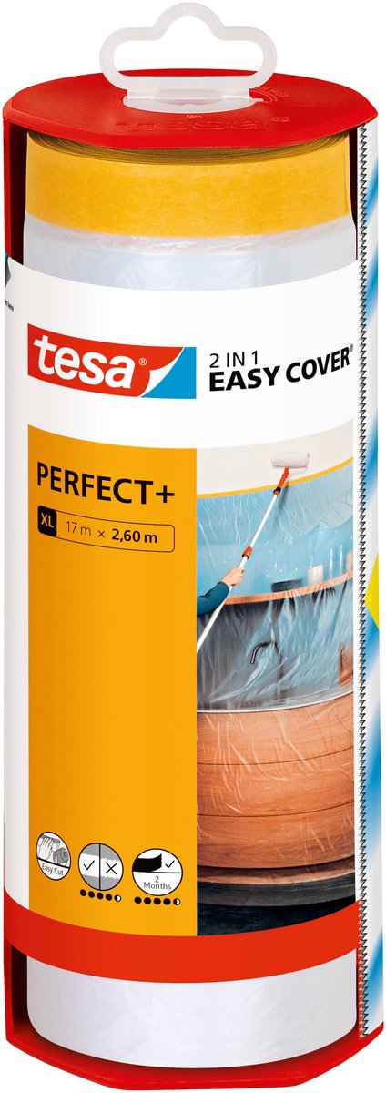 Afbeelding laden in galerijviewer, Tesa easy cover perfect+ dispenser xl beschermfolie met washi tape – 17m x 2,60m
