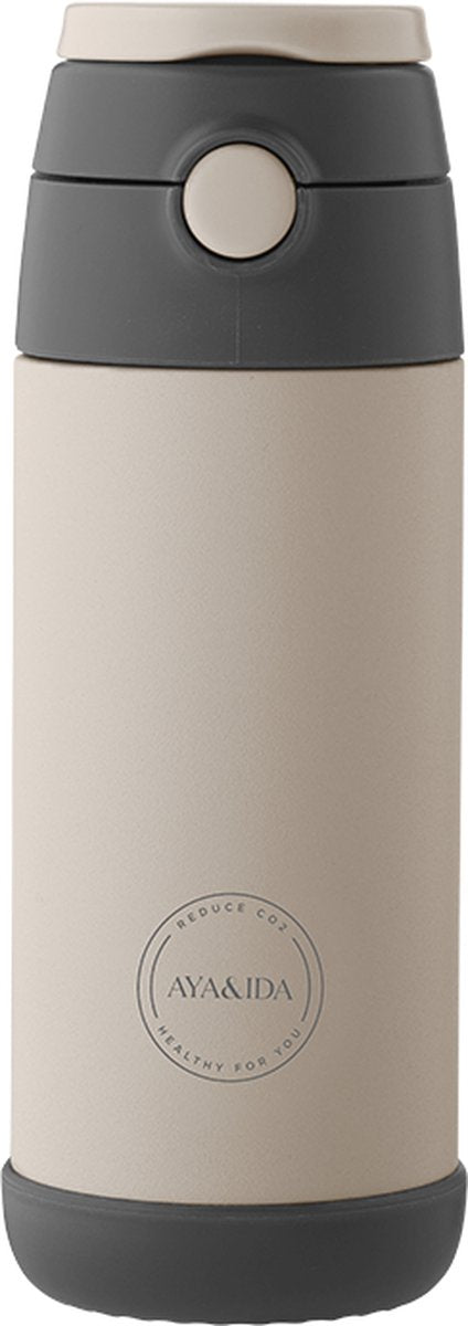 Aya ida - drinking bottle - thermosfles - waterfles - kids straw - 350ml - cream beige