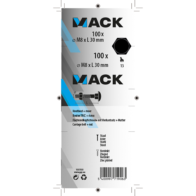 Afbeelding laden in galerijviewer, Mack 1007058 - houtbout + moer verzinkt 100 st 8 x 30 mm | 4 stuks
