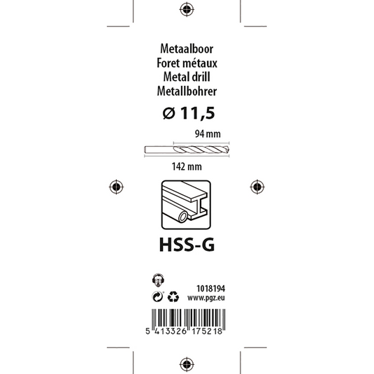 Mack 1018194 - metaalboor hss g din 338 ø 11,5 x 142 mm | 5 stuks