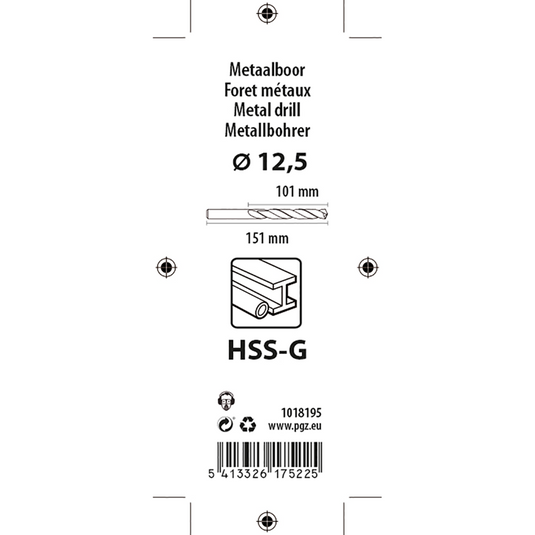 Mack 1018195 - metaalboor hss g din 338 ø 12,5 x 151 mm | 5 stuks