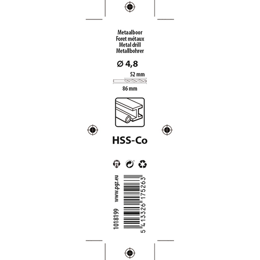 Mack 1018199 - metaalboor hss co5% din 338 ø 4,8 x 86 mm | 5 stuks