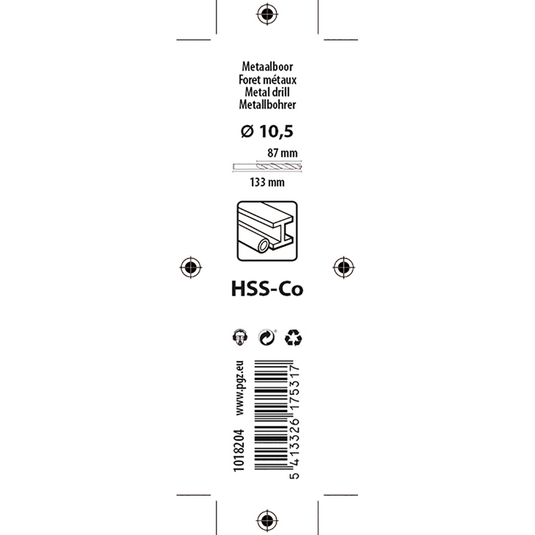 Mack 1018204 - metaalboor hss co5% din 338 ø 10,5 x 133 mm | 5 stuks