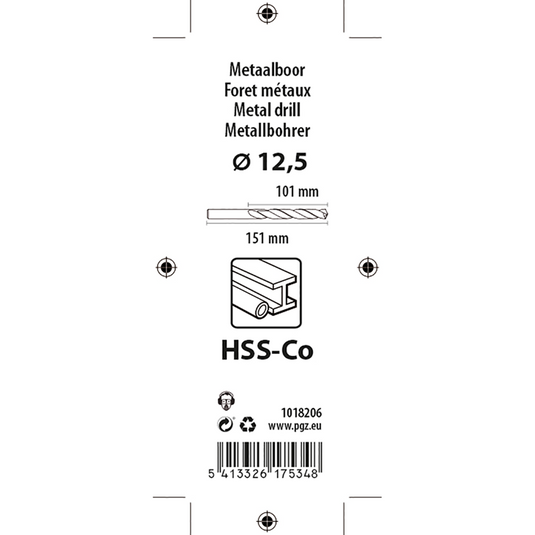 Mack 1018206 - metaalboor hss co5% din 338 ø 12,5 x 151 mm | 5 stuks