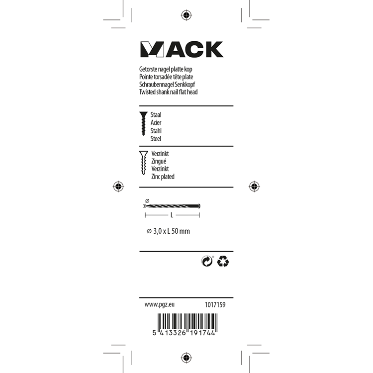 Afbeelding laden in galerijviewer, Mack 1017159 - getorste nagel pk verzinkt 135gr 3,0 x 50 mm | 5 stuks
