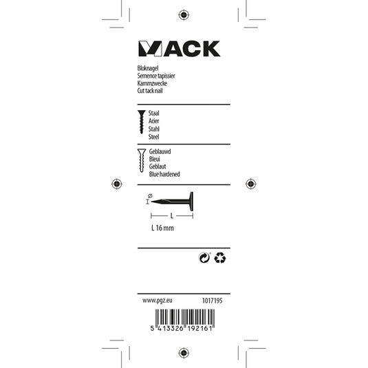Mack 1017195 - bloknagel staal geblauwd 50 gr16 mm | 10 stuks