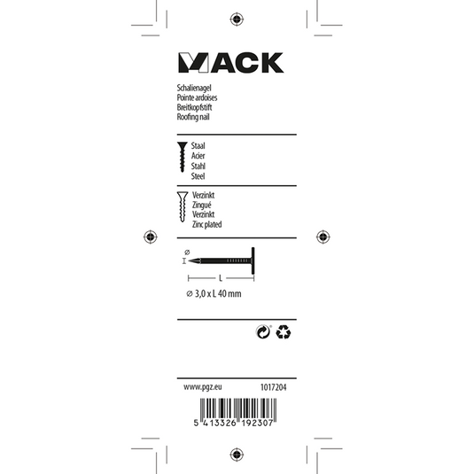 Mack 1017204 - schalienagel staal verzinkt 100 gr 3,0 x 40 mm | 5 stuks