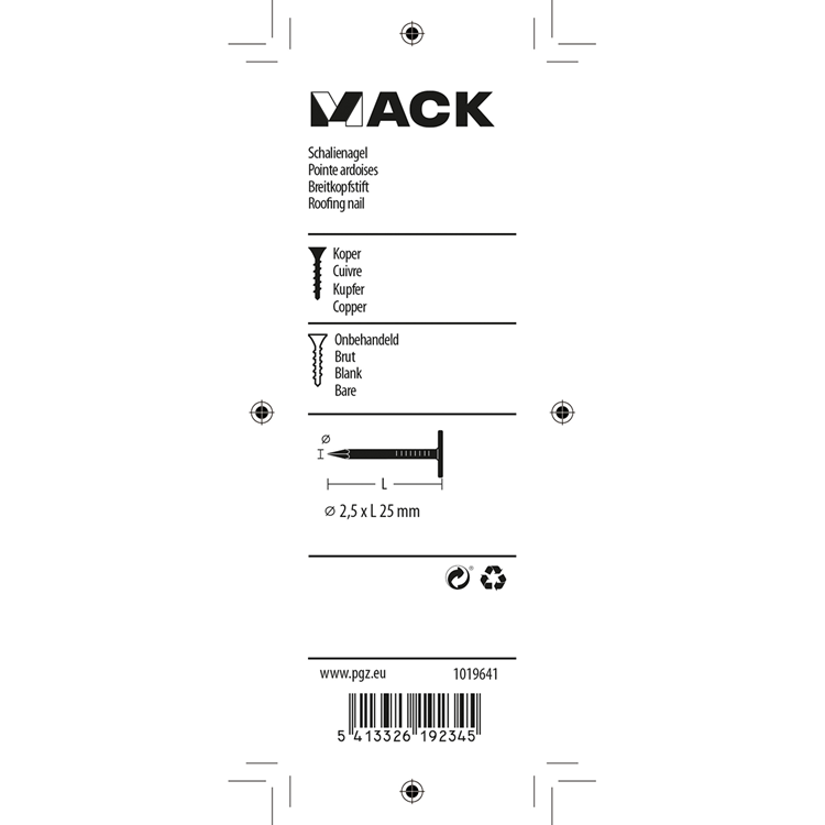 Afbeelding laden in galerijviewer, Mack 1019641 - schalienagel koper 30 gr 2,5 x 25mm | 10 stuks
