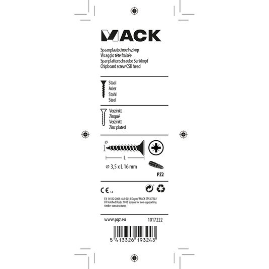 Mack 1017222 - spaanplaatschroef vz kop geelverz.40 st 3,5 x 16 mm | 10 stuks