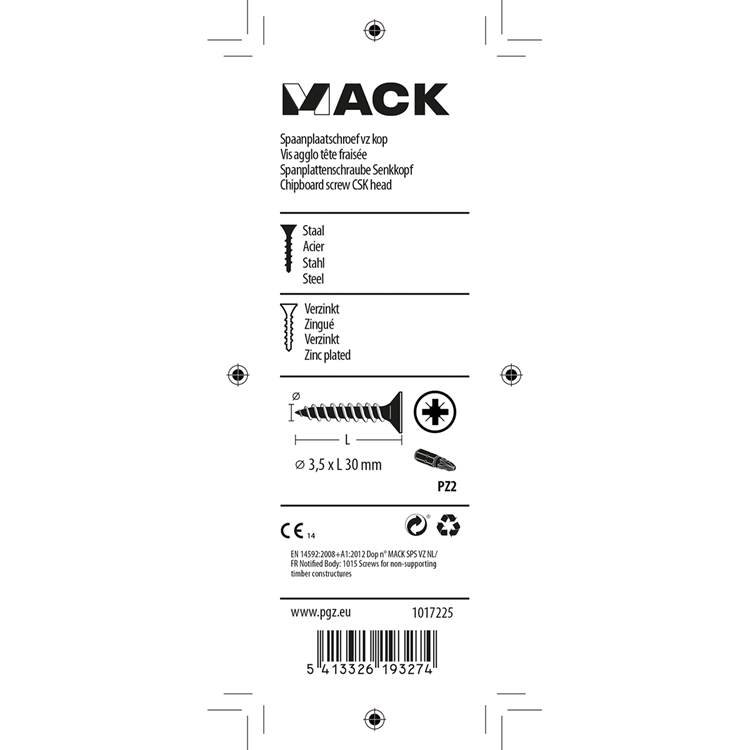 Afbeelding laden in galerijviewer, Mack 1017225 - spaanplaatschroef vz kop geelverz.26 st 3,5 x 30 mm | 10 stuks
