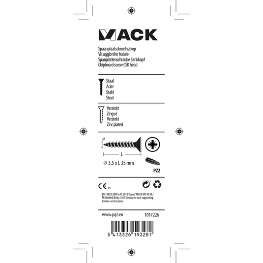 Mack 1017226 - spaanplaatschroef vz kop geelverz.24 st 3,5 x 35 mm | 10 stuks