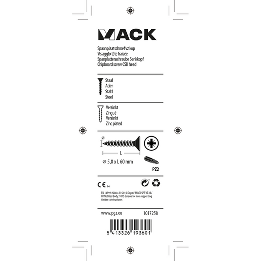 Mack 1017258 - spaanplaatschroef vz kop geelverz. 8 st 5,0 x 60 mm | 10 stuks