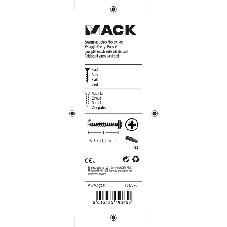Afbeelding laden in galerijviewer, Mack 1017270 - spaanplaatschroef cylkop geelverz.35 st 3,5 x 20 mm | 10 stuks
