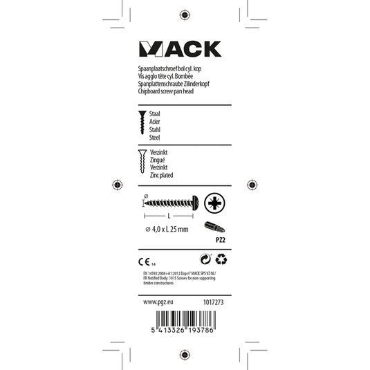 Mack 1017273 - spaanplaatschroef cylkop geelverz.25 st 4,0 x 25 mm | 10 stuks