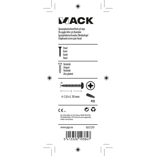 Mack 1017279 - spaanplaatschroef cylkop geelverz.15 st 5,0 x 30 mm | 10 stuks